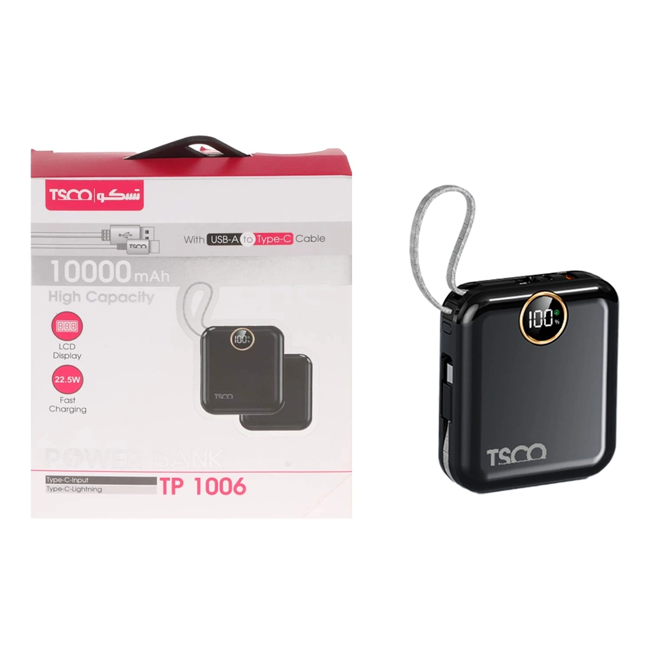 پاوربانک فست شارژ TSCO 10000mAh مدل TP 1006 22.5W - مشکی (گارانتی 12 ماهه TSCO)